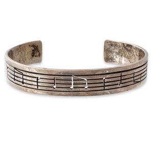 Vintage Sterling Silver Music Note Cuff Bracelet Musical Staff Sheet Music Score